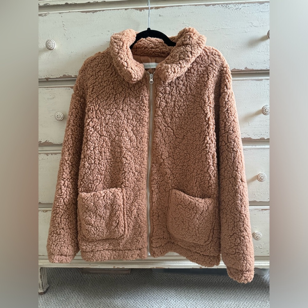 Shop the Mint Tan Sherpa Teddy Zip Jacket Size Medium